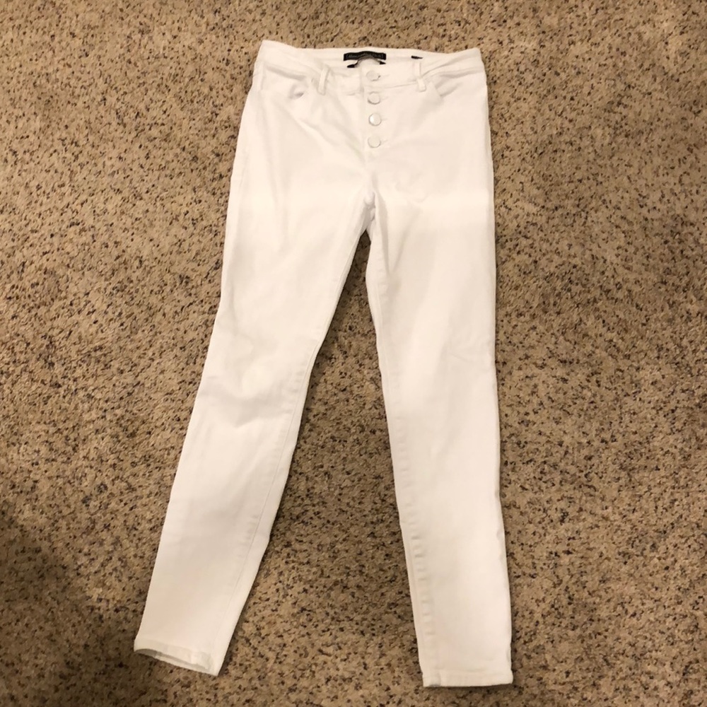 White A&F mid-rise super skinny ankle jeans